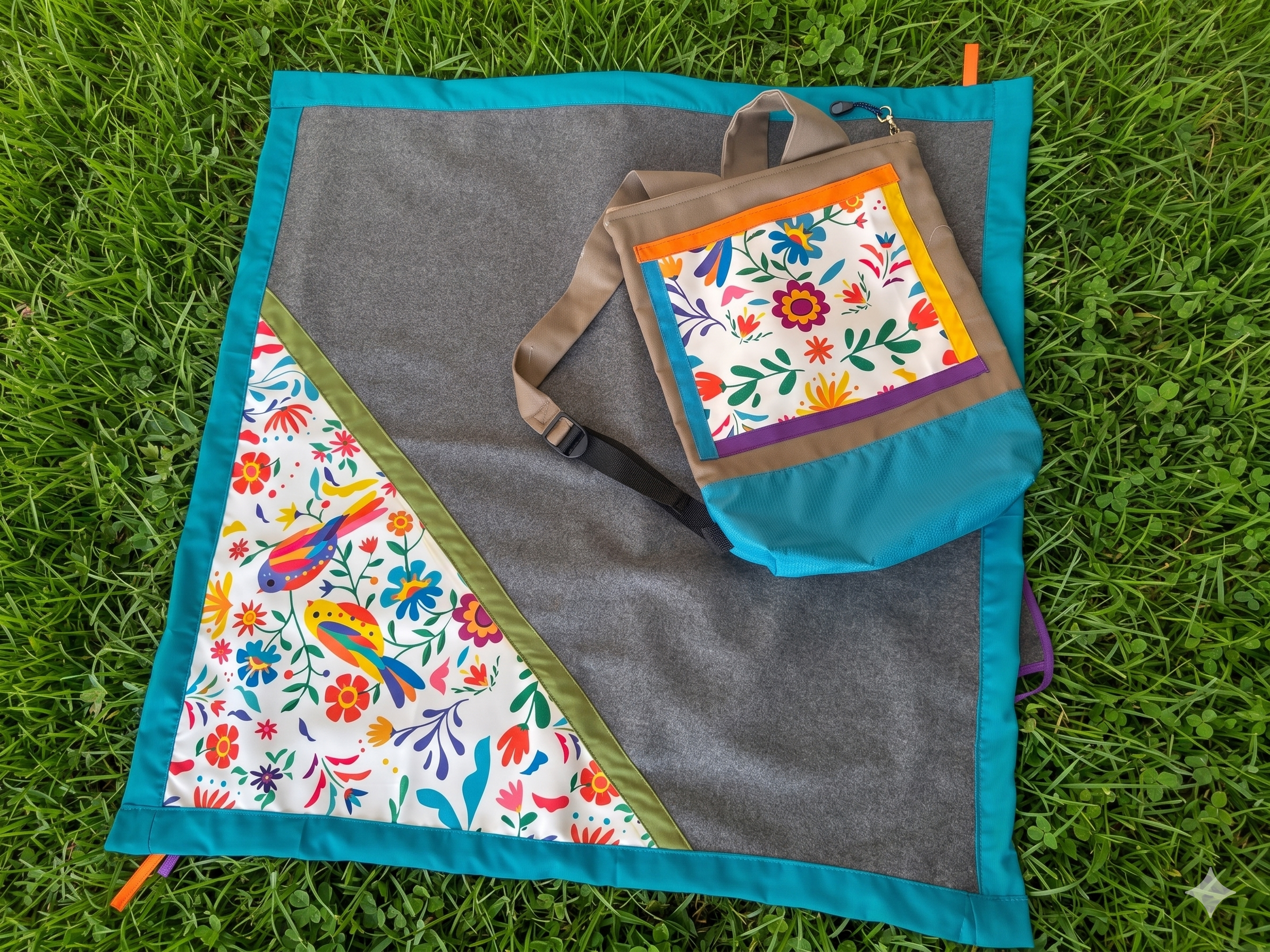 Kit: Azul cielo pájaros Mochila y Tapete